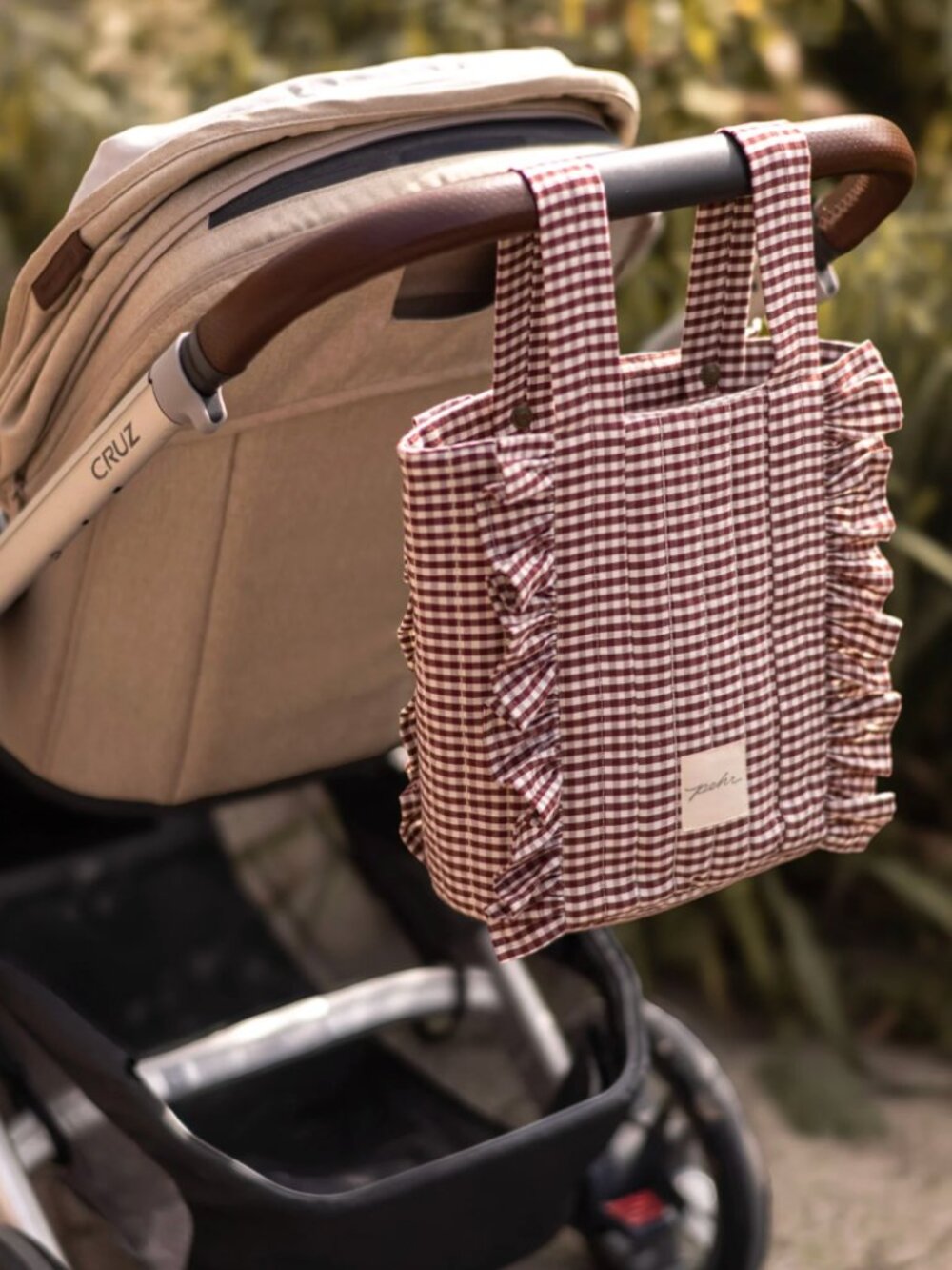 Pehr Gingham Stroller Bag – Mulberry | Quilted Diaper Bag Set - Picture 3 of 6